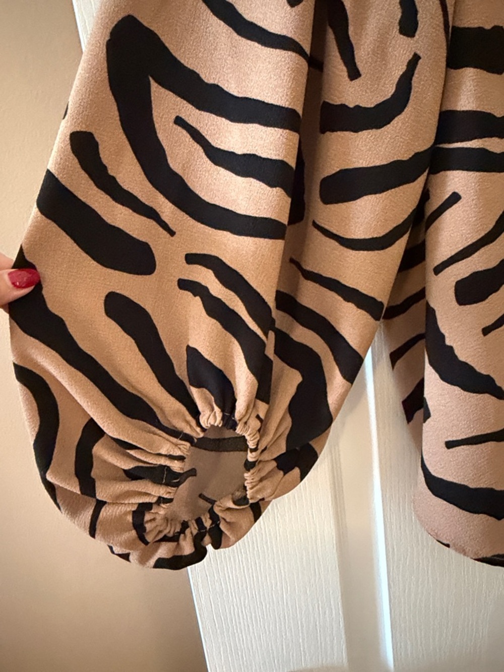 Mud Pie Animal Print V-Neck Blouse - Black & Tan - Picture 3 of 4